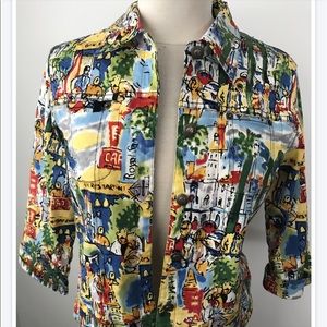 Colorful cityscape jacket, conversation piece